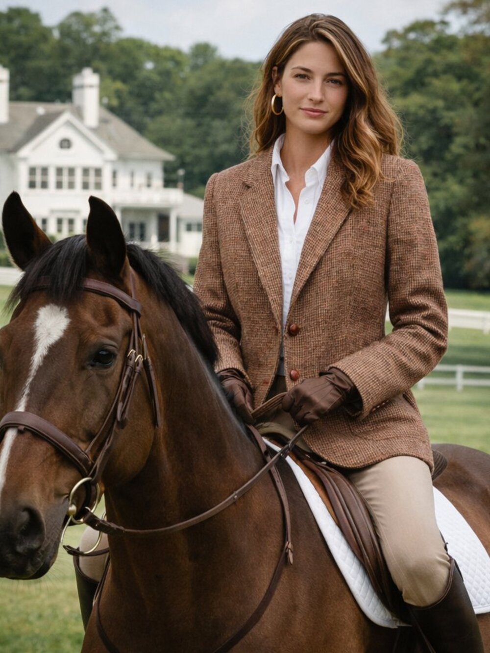 VTG Tweed Equestrian Houndstooth Blazer Womens 15/16 Academia Preppy Ivy‎ League